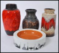A group of vintage retro 20th century West German fat lava pottery vases to include flambe type,