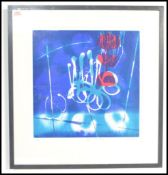 A hand coloured etching by German print artist Heidi Konig entitled 'Beyond the Clouds' having an