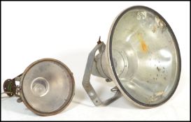 A vintage 20th Century large industrial factory overhead cast metal pendant light, together with