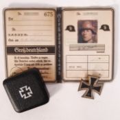 WWII GERMAN SOLDIER'S ID BOOK & IRON CROSS MEDAL