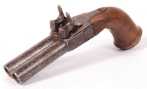 ANTIQUE 19TH CENTURY DOUBLE BARRELLED PERCUSSION CAP PISTOL