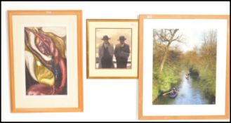 A collection of 3 pictures to include a large watercolour painting by Nigel Moxley and 2 classic