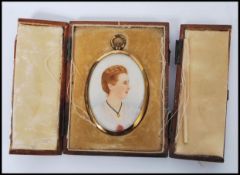An early 20th century Watercolour on ivory portrait painting miniature of a lady in traditional