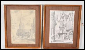 A pair of early 20th century Robert Scott original pencil drawings of Bristol to include St Mary