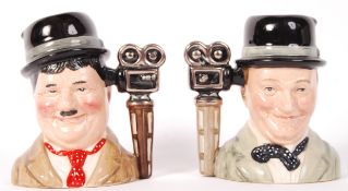 PAIR OF VINTAGE ROYAL DOULTON LAUREL & HARDY CERAMIC JUGS