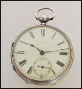 A 19th century Victorian silver hallmarked JW Benson pocket watch having a fusee movement. The white