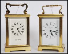 Two brass carriage clocks to include a Mappin and Webb and Bayard, having brass casings and swing