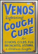 A contemporary recreation of a enamel advertising sign for Venos Lightning Cough Cure, the sign hand