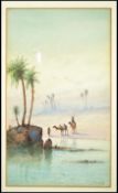 An early 20th Century watercolour painting depicting a North African scene of two nomadic men with