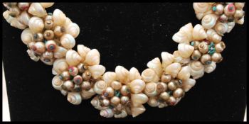 1940s early Miriam Haskell, Frank Hess design seashell necklace and bracelet set having turbo