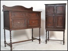 Two pieces of 20th Century Edwardian oak barley twist furniture comprising of a tall cupboard