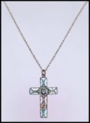 A 19th century Italian micro mosaic ( micromosaic ) crucifix cross pendant on gilt brass back with