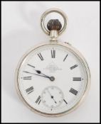 A 19th century Victorian silver hallmarked pocket watch having a fusee movement. The white enamel