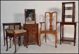 A collection of furniture to include an Edwardian mahogany inlaid occasional table, solid mahogany