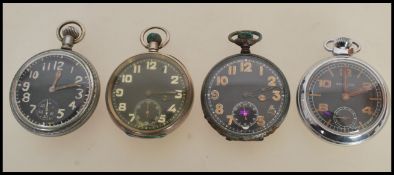 A group of four vintage 20th century Military pocket watches having luminous black dials with