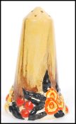 A Clarice Cliff My Garden sugar shaker sifter with yellow, black and orange flowers. Printed marks