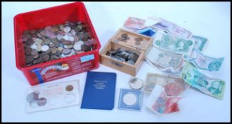 A collection of vintage coins and banknotes mostly GB examples with some World coins. Large