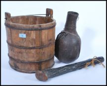 A group of antique items to include an Irish shillelagh wooden club weapon, an early 20th century