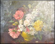 John Codner ( Whitlock b 1913 )  Oil on board still life painting of flowers in a vase being