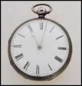 A 19th century Victorian silver hallmarked pocket watch having a fusee movement. The white enamel