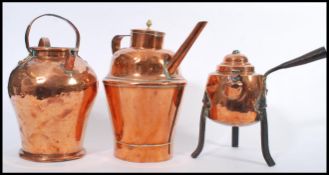 A group of three 19th century Victorian copper wares to include a kettle teapot with shaped curved
