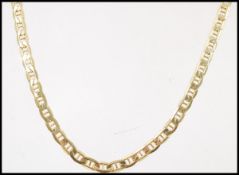 A 9ct gold flat linked necklace chain with a lobster claw clasp. Weight 7.9g.