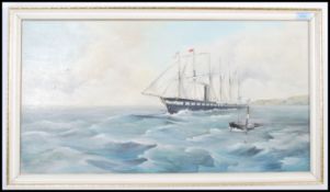 An original oil painting on canvas by John W. Webb depicting the SS Great Britain within a painted