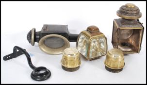 A selection of late 19th Century early 20th Century carriage lamps to include a brass square form