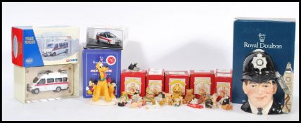 A collection of vintage figures to include Royal Doulton, Cherished Teddies / Colourbox Bears, Boxed