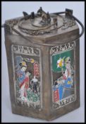 A 20th Century Japanese metal tea caddy / tea pot combination of hexagonal form having decorative