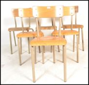 A set of 6 mid 20th century retro tubular metal and plywood stacking chairs - dining chairs of