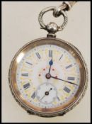 A fantastic 19th century Victorian continental silver 935 ladies key wind pocket watch having a