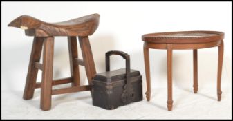 A 19th century Chinese ebonised carry / food box. Sectional interior, with decorative carved