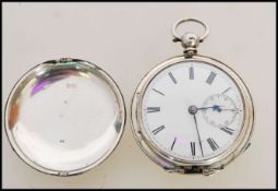 A 19th century Victorian silver hallmarked full hunter pocket watch having a fusee movement. The
