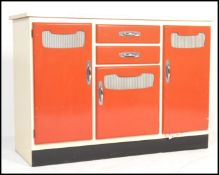 A vintage retro mid 20th Century two tone kitchen sideboard unit. The unit having a later painted