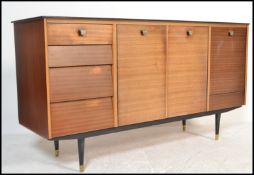 A 20th Century vintage / retro sideboard / credenza by Avalon, a run of four beehive drawers to