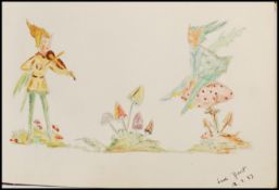 A 1930's autograph book filled with interesting sketches including pencil drawings of dogs, a pen