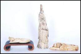 A group of ivory and bone figures dating from the 19th century to include Chinese ivory Doctors lady