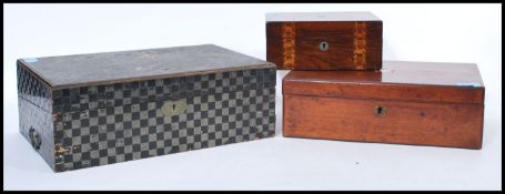 A group of three 19th century wooden boxes to include a Japanese work box writing slope, mahogany