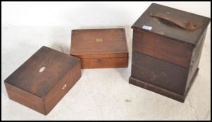 Two 19th Century Victorian mahogany work boxes together with a large hinged scientific storage /