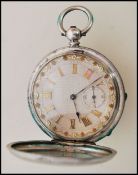 A 19th century Victorian fine silver full hunter pocket watch having a key wind movement. The