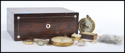 A 19th Century Victorian rosewood workbox with mother of pearl inlaid with contents, the contents to