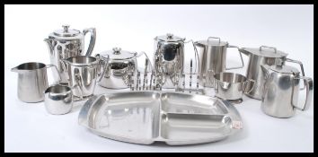 A collection of vintage retro 20th century New Hall stainless steel wares to include teapots, bowls,