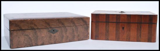 Two 19th century Victorian work boxes comprising of a pumpkin pattern inlaid box with mirror to
