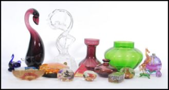 A group of vintage 20th century studio art glass to include retro coloured glass wares, signed