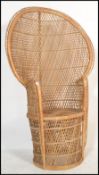 A good 20th century vintage / retro 1970's retro wicker peacock armchair -chair. Large open back