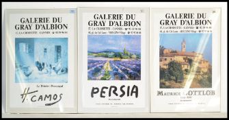 A selection of Galerie Du Gray D'Albion Cannes gallery exhibition posters to include H. Camos,