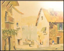 After Doyly John. A good 20th century framed print of a seaside village, set in black framed being