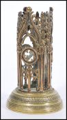A 19th century Victorian brass pugin Gothic ecclesiastical night light of tall pierced cylindrical