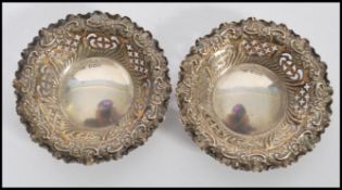 A pair of 19th century Victorian fret pierced bon bon / trinket dishes having scalloped edges with
